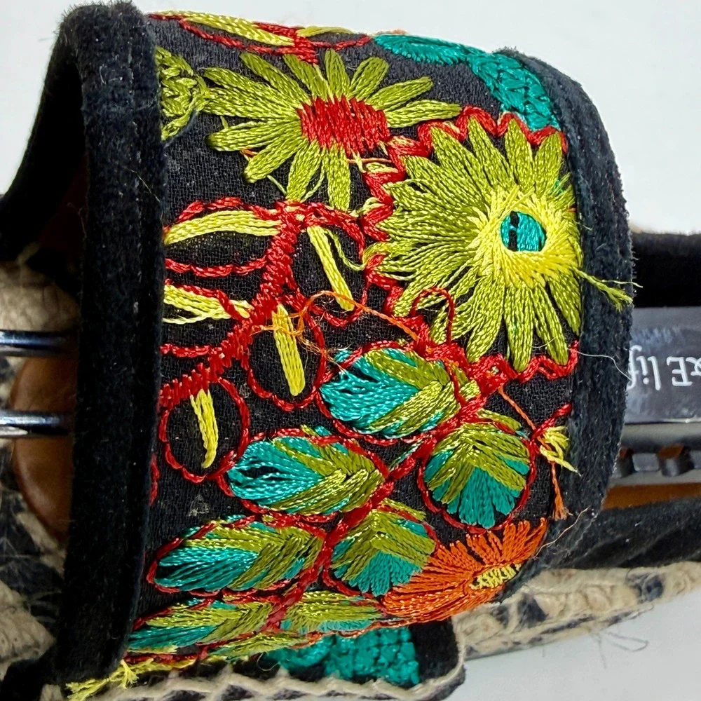 Kron by KronKron Women's Sz 8.5 Embroidered Platform Espadrille Sandals Colorful